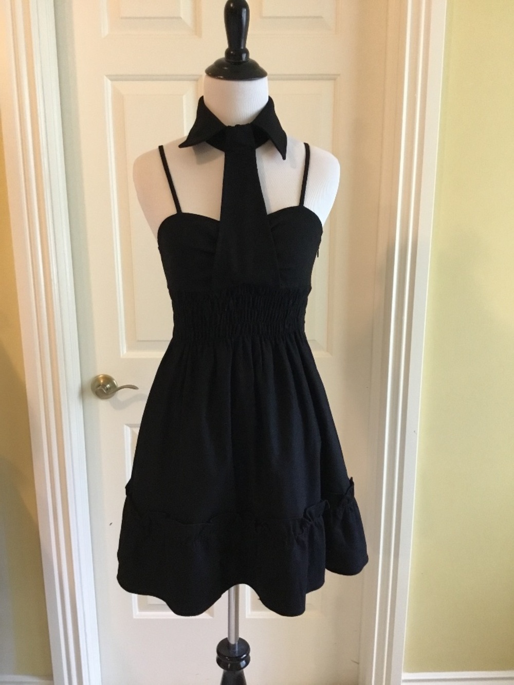 Patrizia Pepe Black Mini Dress with Detachable Collar & Tie Scarf